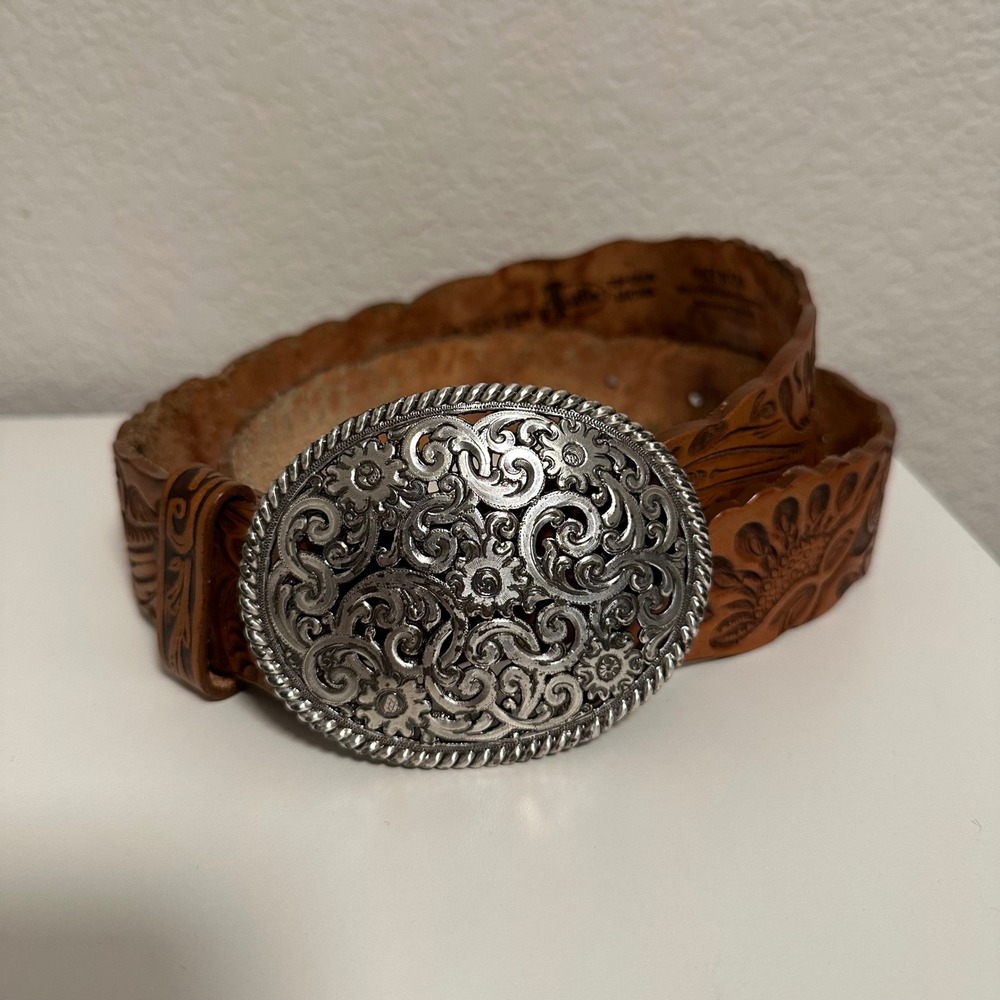 Vintage Justin Men's Tooled Top Grain Leather Western Belt Size 38 Style C21284